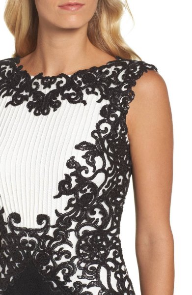 画像4: Tadashi Shoji タダシショージ Sequin Embroidered Textured Crepe Gown ブラック (4)