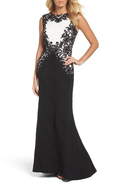 画像1: Tadashi Shoji タダシショージ　Sequin Embroidered Textured Crepe Gown　ブラック (1)