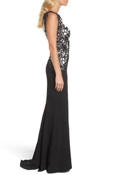 画像3: Tadashi Shoji タダシショージ Sequin Embroidered Textured Crepe Gown ブラック (3)