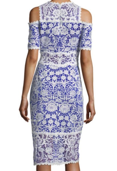 画像2: 【アンミカさんご着用】Tadashi Shoji  タダシショージ  コールドショルダーレースカクテルドレス ブルー系  (2)