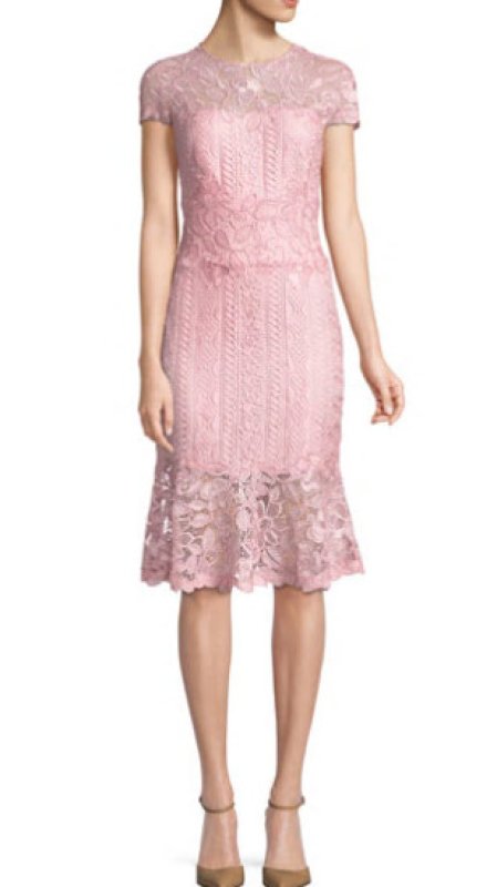 画像1: 【美的掲載】Tadashi Shoji タダシショージ　Short Sleeve Lace Dress　ピンク系 (1)