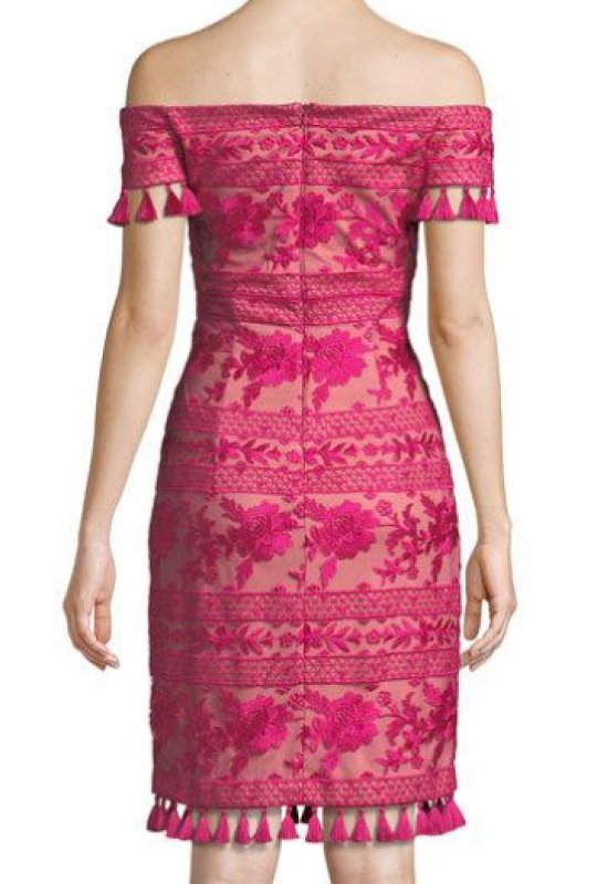 画像2: Tadashi Shoji タダシショージ　Embroidered Off-the-Shoulder Tassel Cocktail Dress　ピンク系 (2)