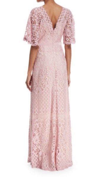 画像2: Tadashi Shoji  タダシショージ  Vバックショートスリーブレースドレス ピンク系 (2)