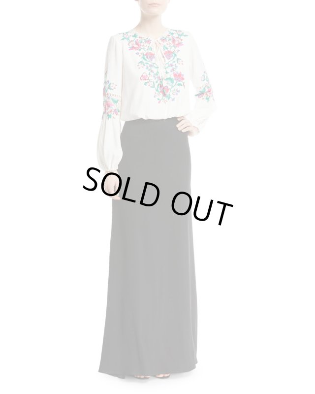 画像1: Tadashi Shoji  タダシショージ　花柄ブラウストップロングドレス　ブラック (1)