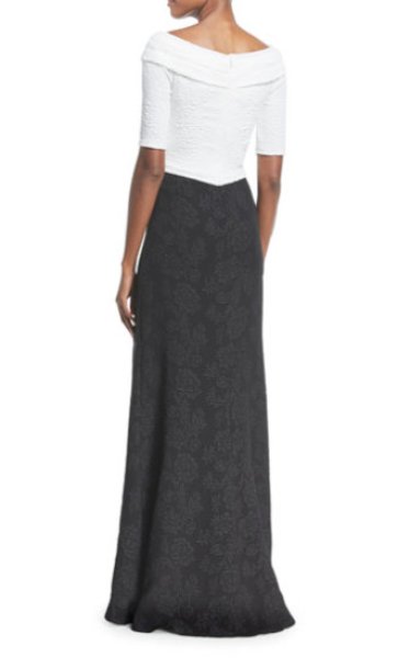 画像2: Tadashi Shoji  タダシショージ Hammered Crepe Short-Sleeve Gown ブラック (2)