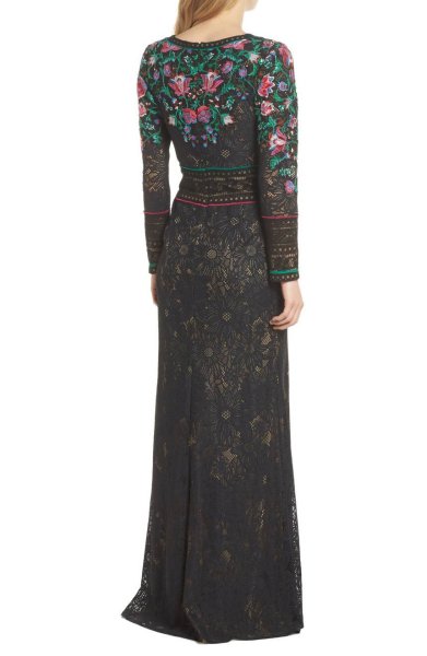 画像2: Tadashi Shoji  タダシショージ 花柄刺繍ロングドレス ブラック (2)