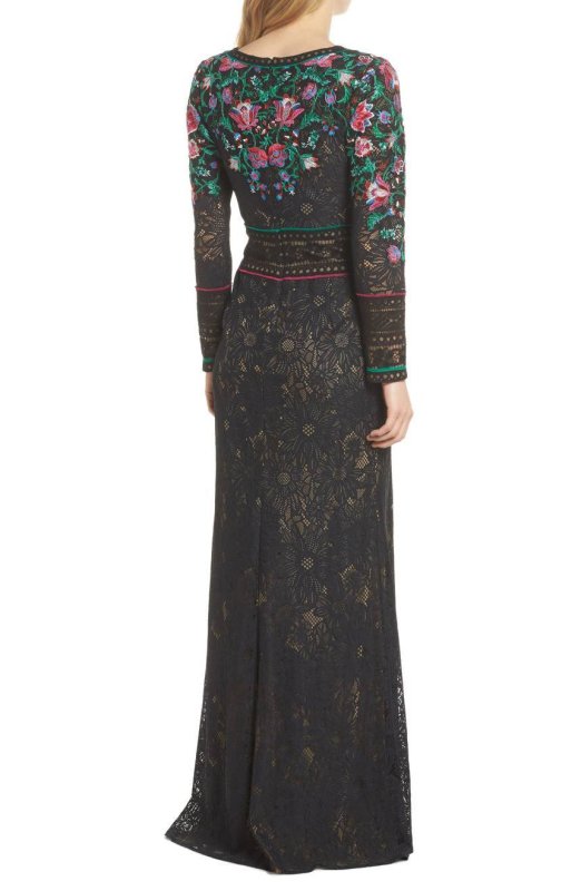 画像2: Tadashi Shoji  タダシショージ　花柄刺繍ロングドレス　ブラック (2)