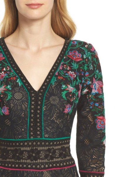 画像3: Tadashi Shoji  タダシショージ 花柄刺繍ロングドレス ブラック (3)