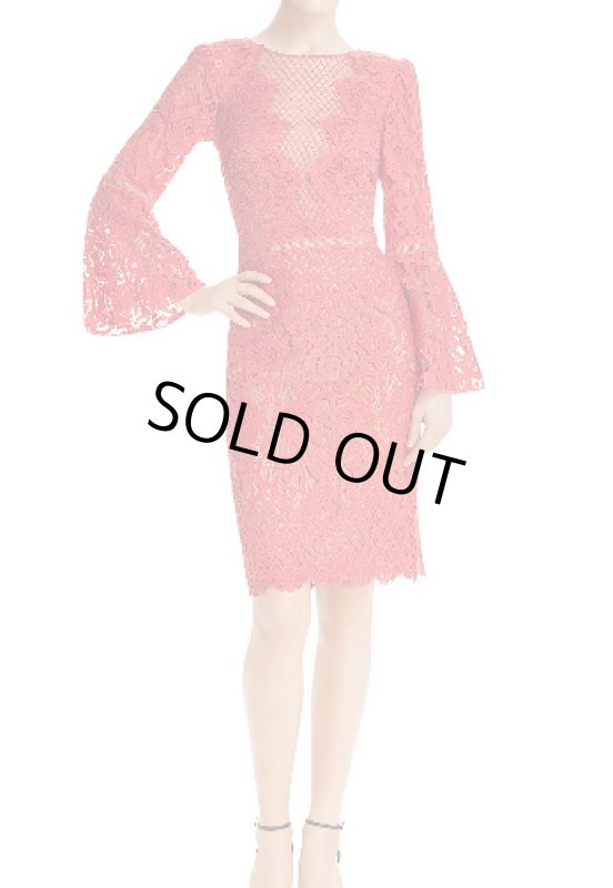 画像1: Tadashi Shoji タダシショージ   ベルスリーブレースドレス レッド系 (1)