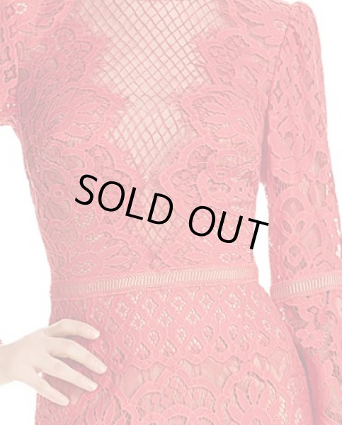 画像2: Tadashi Shoji タダシショージ   ベルスリーブレースドレス レッド系 (2)
