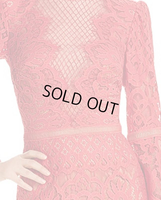 画像2: Tadashi Shoji タダシショージ   ベルスリーブレースドレス レッド系 (2)