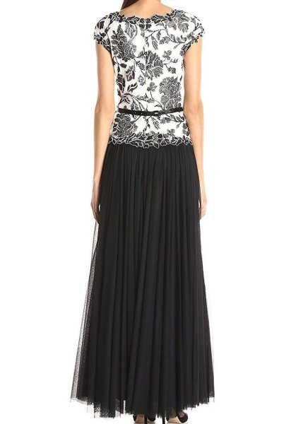 画像2: Tadashi Shoji タダシショージ     Lace Belted Contrast Gown ブラック (2)