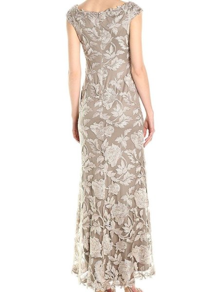画像2: Tadashi Shoji タダシショージ     Floral Lace Embroidered Gown Dress ベージュ系 (2)