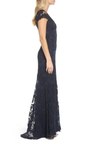 画像3: Tadashi Shoji  タダシショージ  Embroidered Corded Lace Gown ネイビー系 (3)