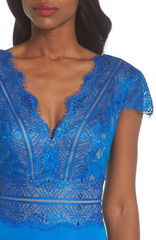 画像4: Tadashi Shoji  タダシショージ  Lace & Crepe A-Line Gown　ブルー系 (4)