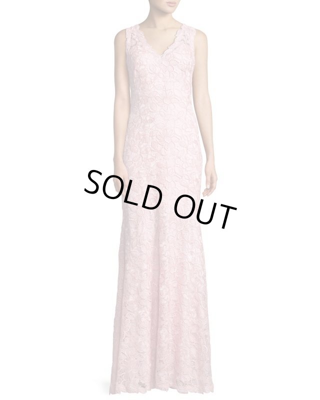 画像1: Tadashi Shoji   タダシショージ　V-Neck Sleeveless Lace Appliqué Dress　ピンク系 (1)