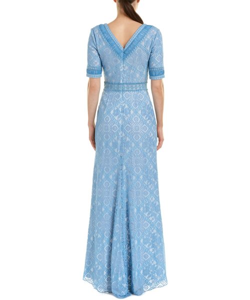 画像2: Tadashi Shoji タダシショージ Missy-8 Lace V-Neck Gown ブルー (2)
