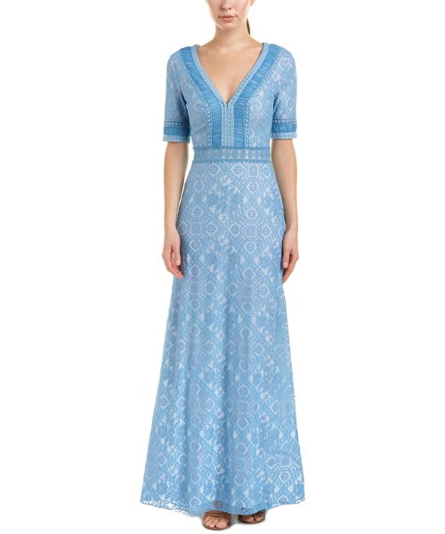 画像1: Tadashi Shoji タダシショージ　Missy-8 Lace V-Neck Gown ブルー (1)