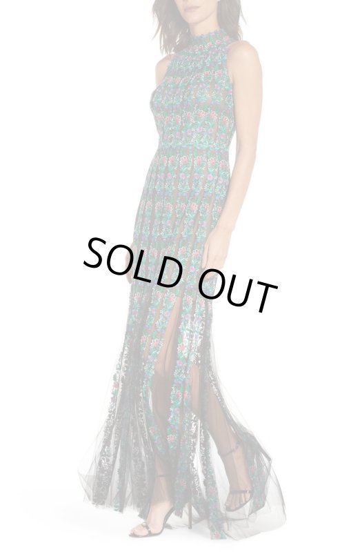 画像1: 【観月ありささん、アンミカさんご着用】Tadashi Shoji  タダシショージ　Embroidered Tulle Gown グリーン系 (1)