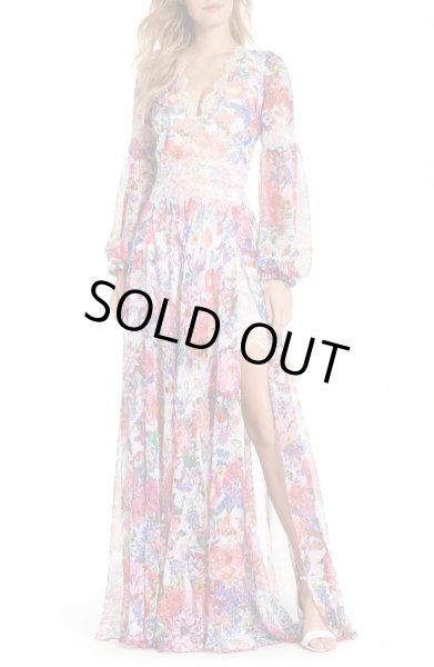 画像2: 【池田エライザさん着用】Tadashi Shoji  タダシショージ 花柄シフォンロングドレス (2)