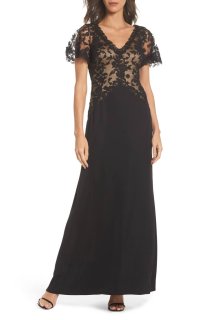 セール！Tadashi Shoji タダシショージ レースVネックロング