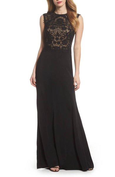 画像1: Tadashi Shoji  タダシショージ　Lace Bodice Gown　ブラック (1)