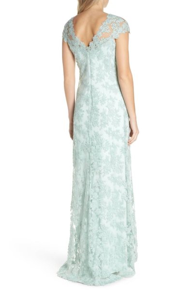 画像2: セール!Tadashi Shoji  タダシショージ  Embroidered Corded Lace Gown ミント ブルー系  (2)