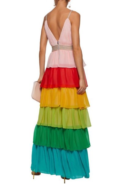 画像2: 【パリスヒルトン愛用】Alice + Olivia アリスアンドオリビア　luba レインボーティヤードドレス  07101 (2)