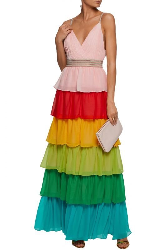 画像1: 【パリスヒルトン愛用】Alice + Olivia アリスアンドオリビア　luba レインボーティヤードドレス  07101 (1)