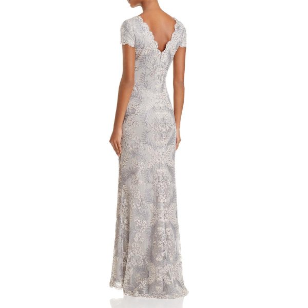 画像2: 【デヴィ夫人ご着用】Tadashi Shoji タダシショージ Cap Sleeve Lace V-Back Gown  ライトパール (2)