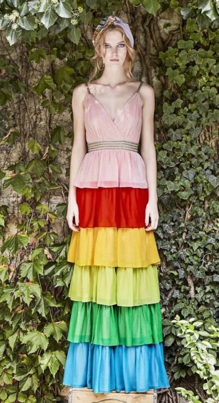 画像4: 【パリスヒルトン愛用】Alice + Olivia アリスアンドオリビア　luba レインボーティヤードドレス  07101 (4)