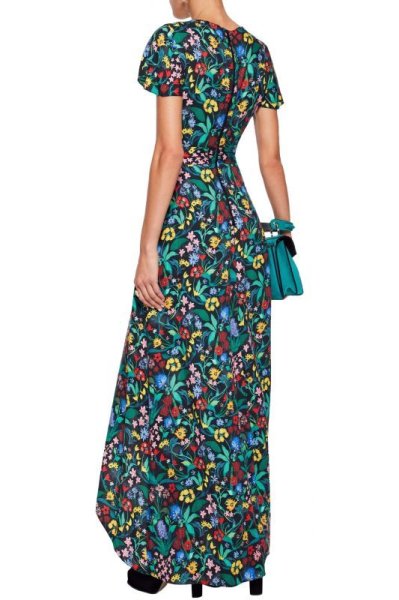 画像2: 【パリスヒルトン愛用】Alice + Olivia アリスアンドオリビア Floral-print maxi dress ブラック (2)