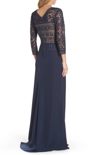 画像2: Tadashi Shoji  タダシショージ Lace & Crepe A-Line Gown ネイビー系 (2)