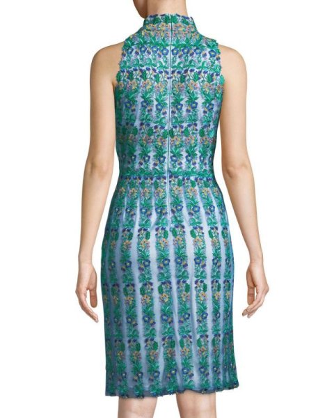 画像2: Tadashi Shoji  タダシショージ Embroidered Floral Lace Mock-Neck Dress ブルー系、グリーン系  (2)
