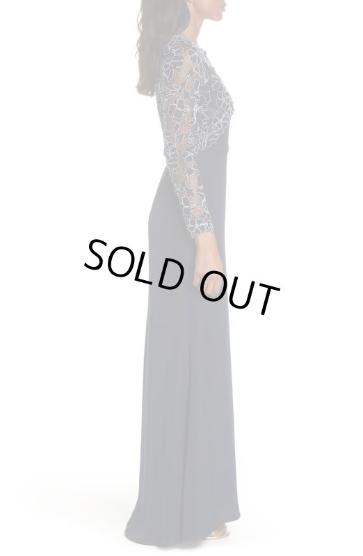 画像3: 1点のみ即発！Tadashi Shoji  タダシショージ  　Crepe & Embroidered Lace Gown　ネイビー系  41101 (3)