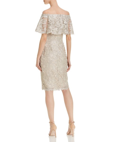 画像2: Tadashi Shoji タダシショージ   オフショルダーラッフルレース ラテ ベージュ系 (2)