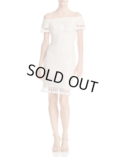 画像1: Tadashi Shoji タダシショージ　Embroidered Off-the-Shoulder Tassel Cocktail Dress　ホワイト系 (1)