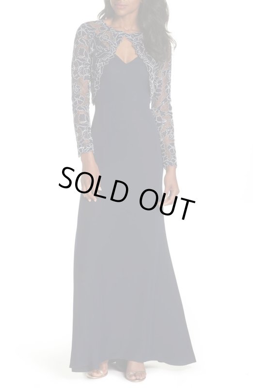 画像5: 1点のみ即発！Tadashi Shoji  タダシショージ  　Crepe & Embroidered Lace Gown　ネイビー系  41101 (5)