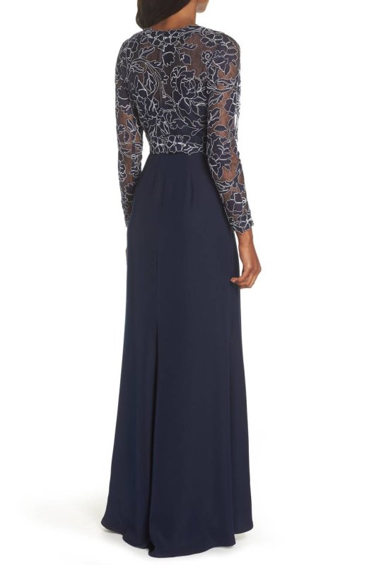 画像3: Tadashi Shoji  タダシショージ  　Crepe & Embroidered Lace Gown　ネイビー系  41101 (3)