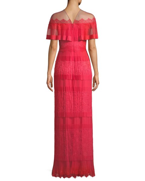 画像2: Tadashi Shoji タダシショージ フリンジメッシュロングドレス レッド系 (2)