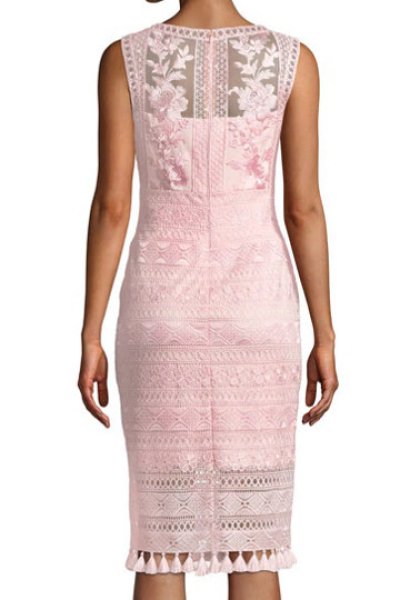 画像2: Tadashi Shoji タダシショージ  Embroidered Lace Tassel hem Dress ピンク系 (2)