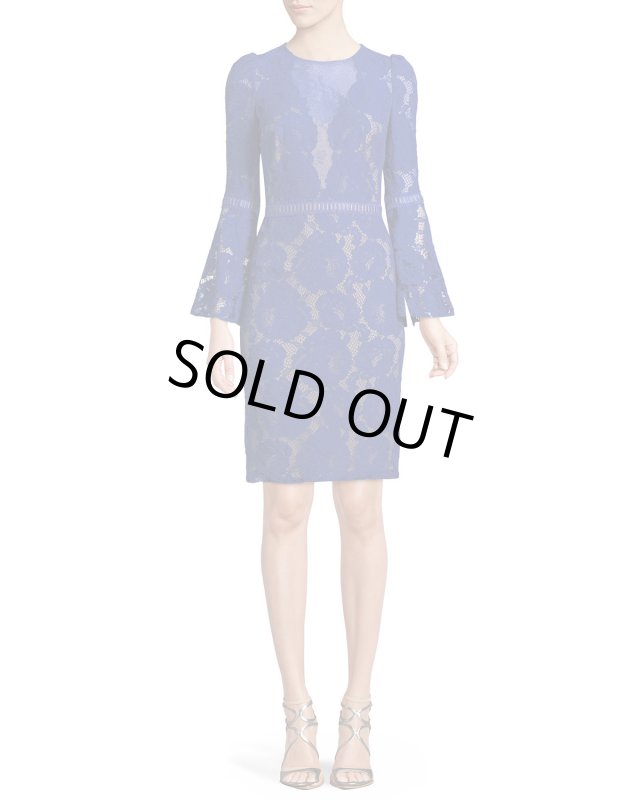 画像1: Tadashi Shoji タダシショージ   ベルスリーブレースドレス ブルー (1)