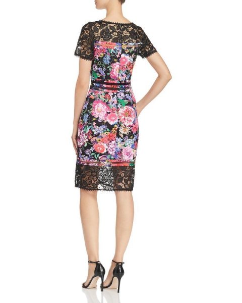 画像2: Tadashi Shoji タダシショージ   Lace-Trimmed Floral-Print Sheath Dress (2)
