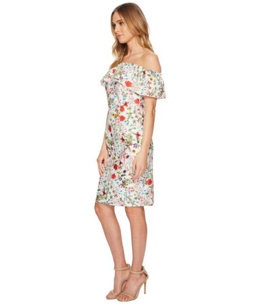 画像2: 【Kathie Lee Gifford愛用】Adrianna Papell アドリアナパペル オフショルダー花柄ドレス (2)