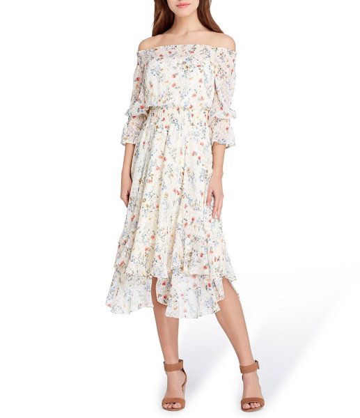 画像1: 【Kathie Lee Gifford着用】Tahari by ASL  　Flounced Off Shoulder Midi Dress (1)