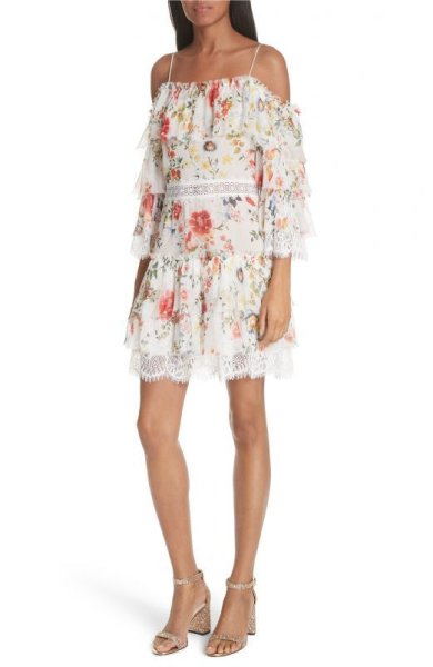 画像1: Alice + Olivia アリスアンドオリビア　 Santos Cold Shoulder Floral Silk Dress (1)