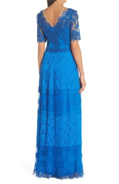 画像2: 再販売!【新妻聖子さん着用】Tadashi Shoji タダシショージ   Pleat Lace Gown ブルー系 (2)
