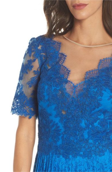 画像3: 再販売!【新妻聖子さん着用】Tadashi Shoji タダシショージ   Pleat Lace Gown ブルー系 (3)