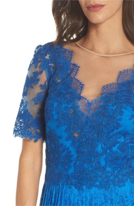 画像3: 再販売！【新妻聖子さん着用】Tadashi Shoji タダシショージ   Pleat Lace Gown ブルー系 (3)