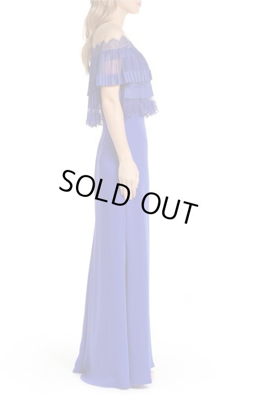 画像3: Tadashi Shoji タダシショージ　Off The Shoulder Lace & Crepe Gown ブルー系 (3)